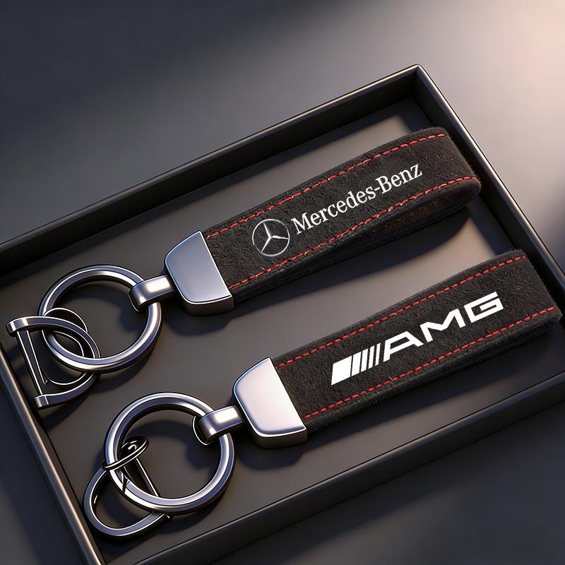 Mercedes-Benz Car Tire Valve Caps With Logo Leather Keychain For Mercedes Benz AMG W203 W206 W220 W205 W211 W212 W201 W168 W169 QQ8