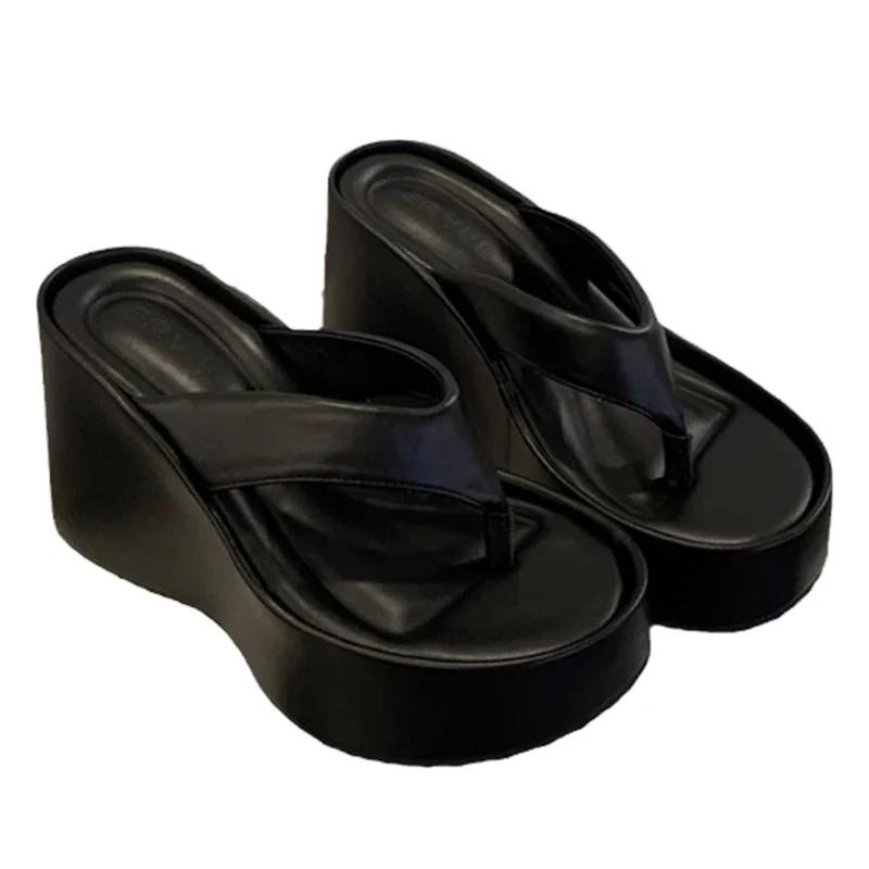 Design Sommer Tykke Dame Tøfler Mote Plattform Kiler Høy Hæl Sølvfargede Damesko Zapatillas De Mujer