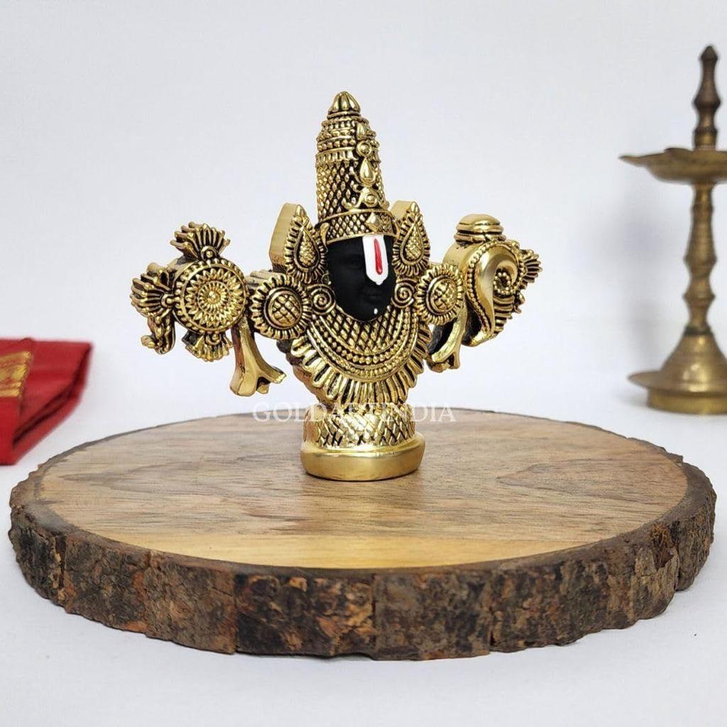 Lord Venkateswara Balaji Idol | Gold-Plated Antique Matte Finish Murti | 3.5 X 4.2 Inch | Tirupati Balaji Statue for Home Mandir, Office & Gifting