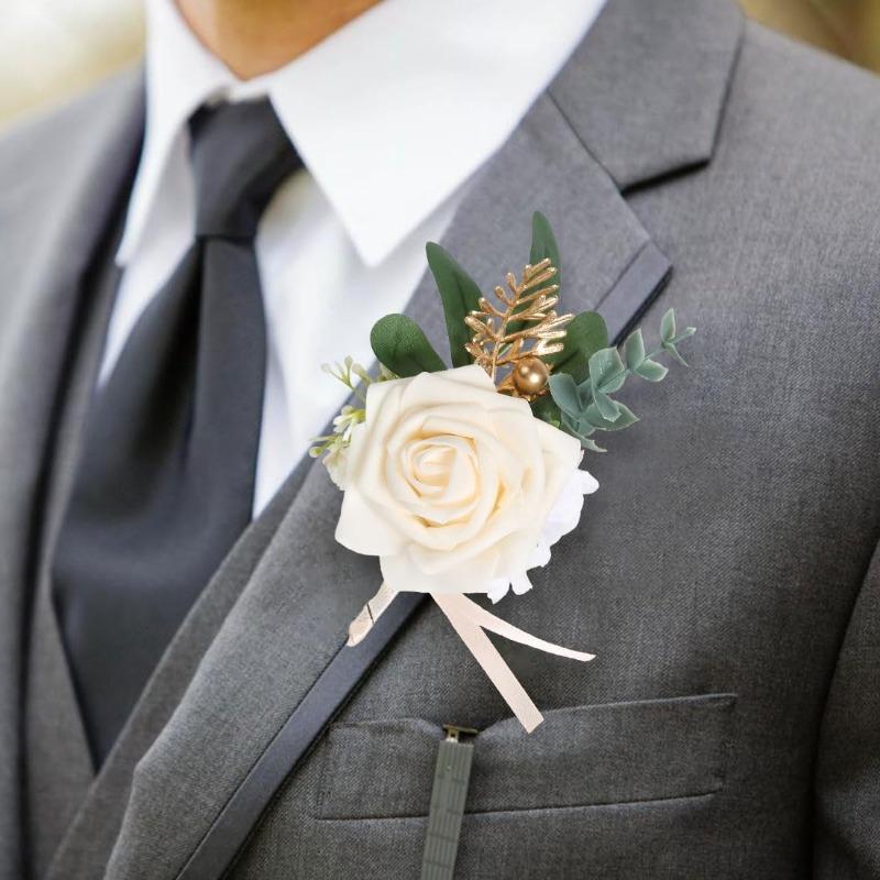 Valentine's Day Rose Wrist Corsage for Bride Groom Prom Wedding Artificial Silk Flowers Adjustable Wristband Artificial Flowers