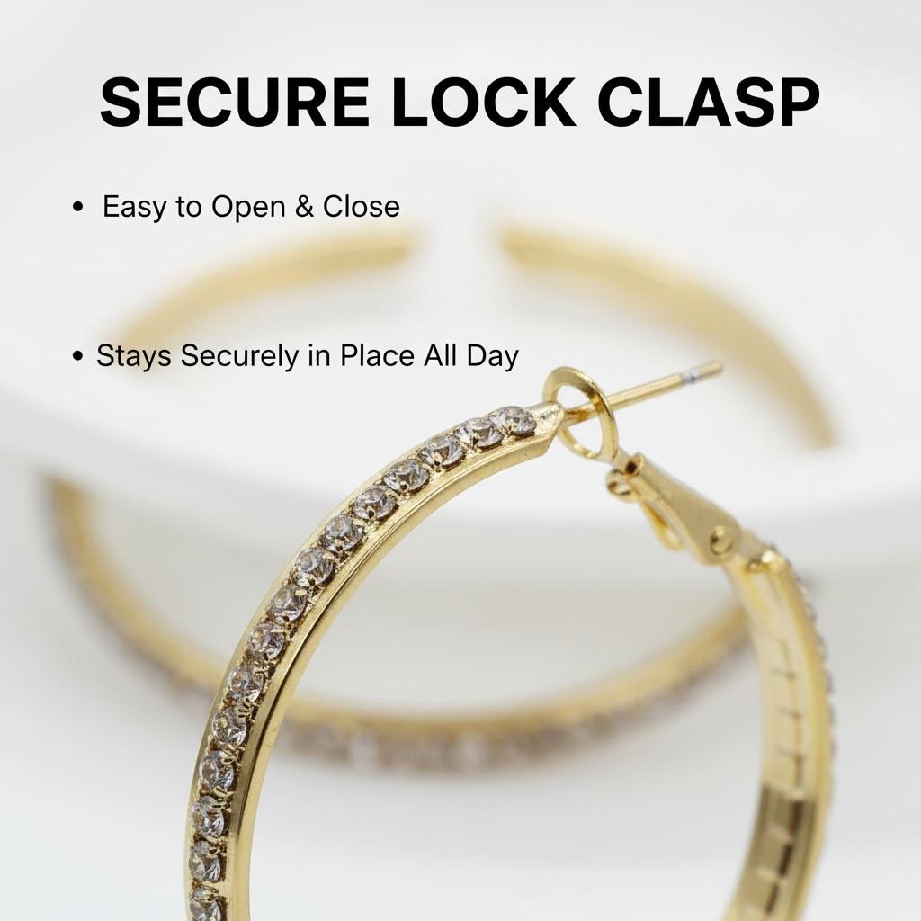Cercei Large Hoop Earrings 925 Sterling Silver with Zirconia Diameter 4.0cm Gold Color with Jewelry Box