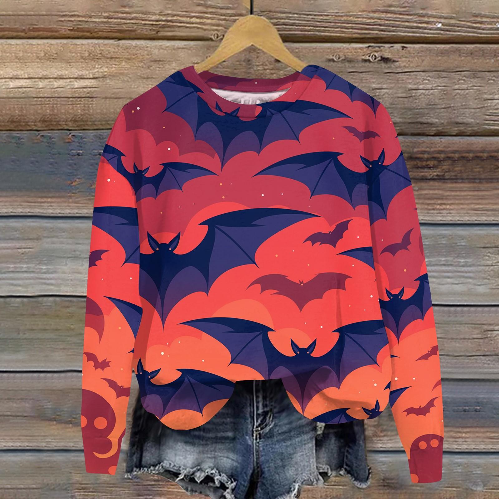 

Женский Хэллоуин с принтом, круглым вырезом и длинными рукавами, свободный крой, повседневный топ с длинными рукавами и длинными рукавами XL