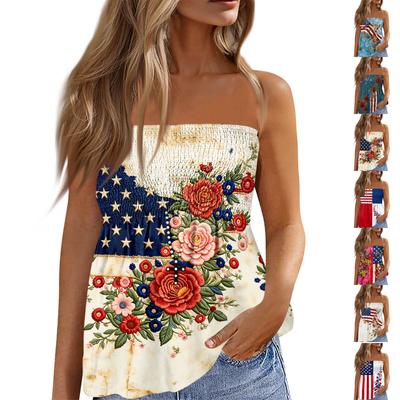 Tops tube d'été pour femmes, T-shirt sans manches à imprimé mignon et sexy épaules dénudées
