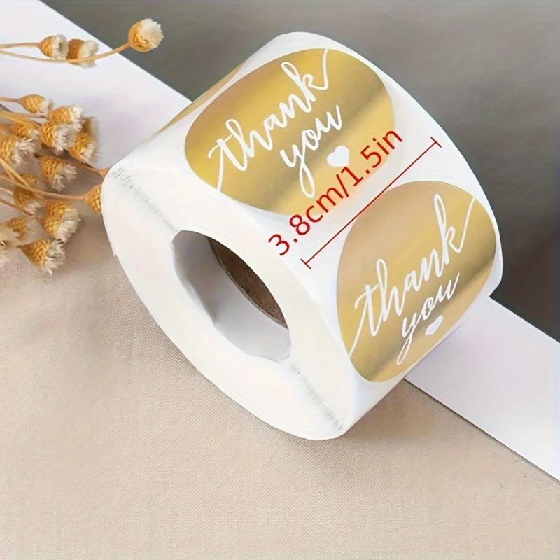 500pcs/1Rolls Champagne Golden "Thank You" Adhesive Labels, 3.8cm Round Paper Seals, Glossy Finish, Self-Adhesive, Single Use for Packaging