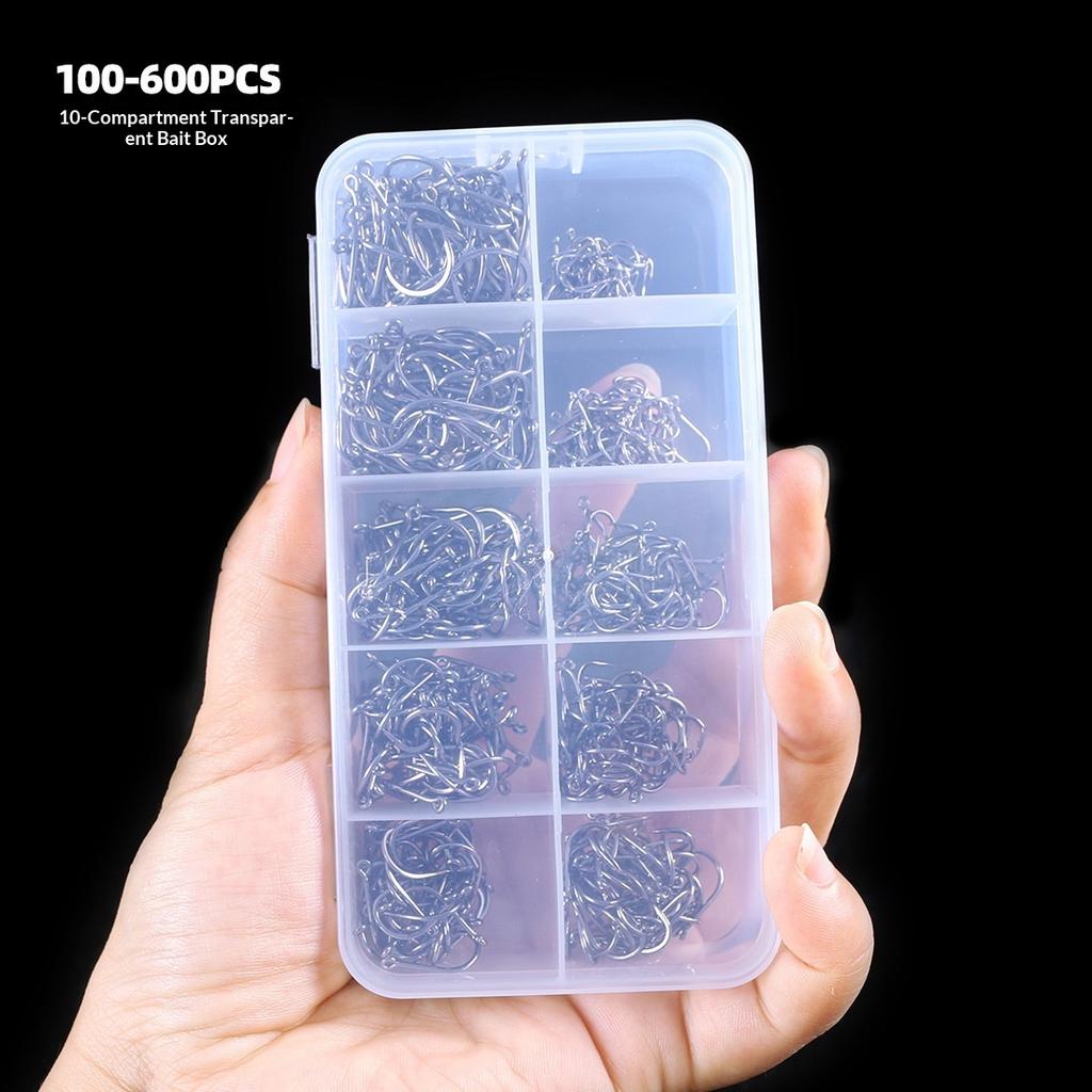 High Quality 1600PCS Premium Fishhooks 10 Sizes Carbon Steel Box With Fishing Hooks W/Portable Plastic Box