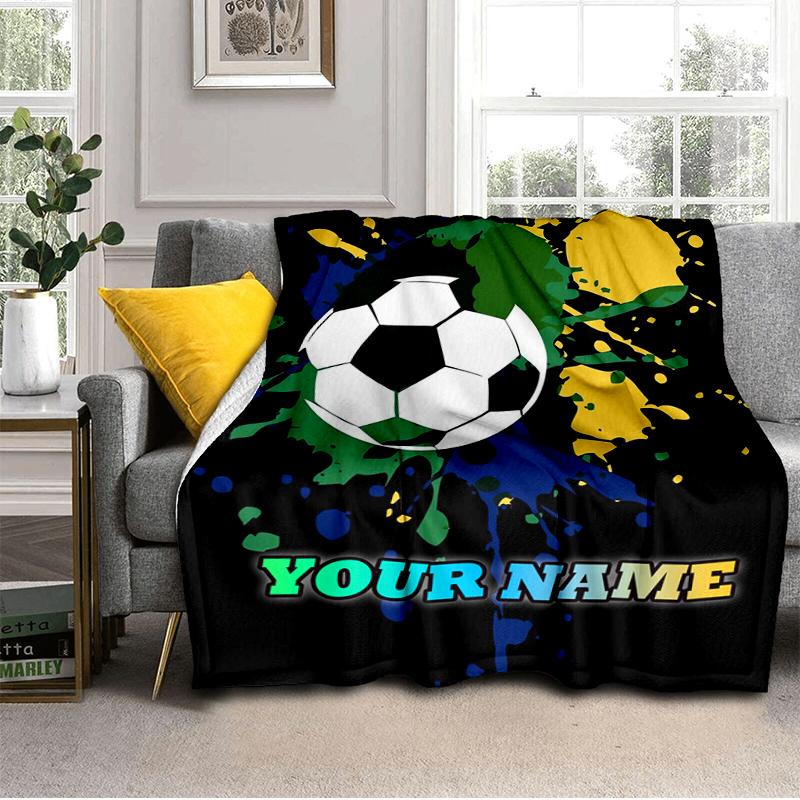 1PC Custom Name Soccer Ball Splash Art blanket versatile,all-season throw suitable for the living room,bedroom,camping,travel,and gift
