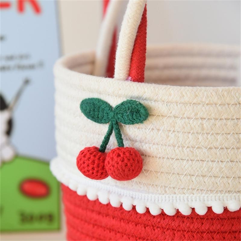 Sturdy and Portable Cherrys Designs Cotton Rope Storage Basket Home Accessory for Household Organization Solution