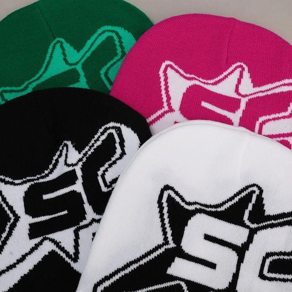 Star Knitted Letter Beanies Y2K Ins Skullies Punk Pullover Hats  Outdoor