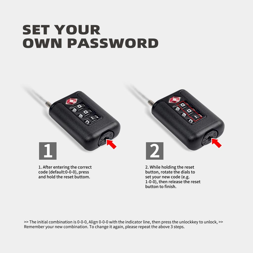 Portable TSA Zinc Alloy Combination Lock with Steel Cable for Luggage