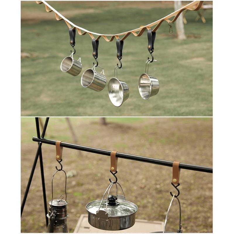 8Pcs Leather S Hook Leather Hook, S Hook S Shaped Hook Coat Hook for Hanging, Camping Hook Hanger Hook for Hanging