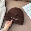 Letter Embroidered Wool Knitted Hat, Casual, Versatile, Thermal and Ear - Protecting, Suitable for Big Head Circumference