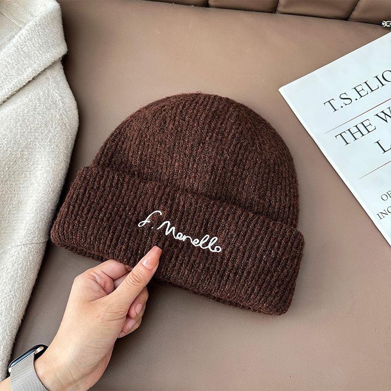 Letter Embroidered Wool Knitted Hat, Casual, Versatile, Thermal and Ear - Protecting, Suitable for Big Head Circumference