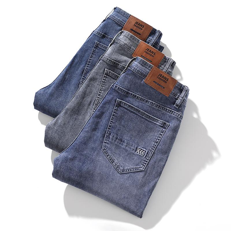 Summer Thin High-Quality Stretch Jeans For Men, Straight Leg Slim Fit Trend, Casual, Breathable, Soft And Comfortable Pants