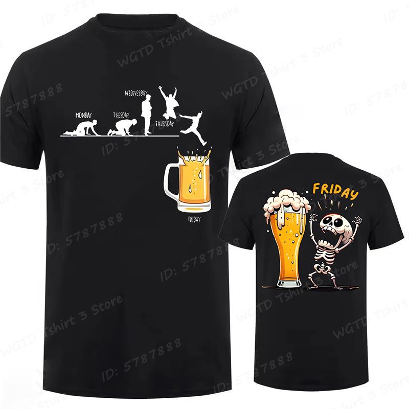 Funny Skeleton Enjoying Friday Beer Day Print TShirt Finally Friday for Drink Lover Tees Gifts Short Sleeve Tops Mens Clothing
