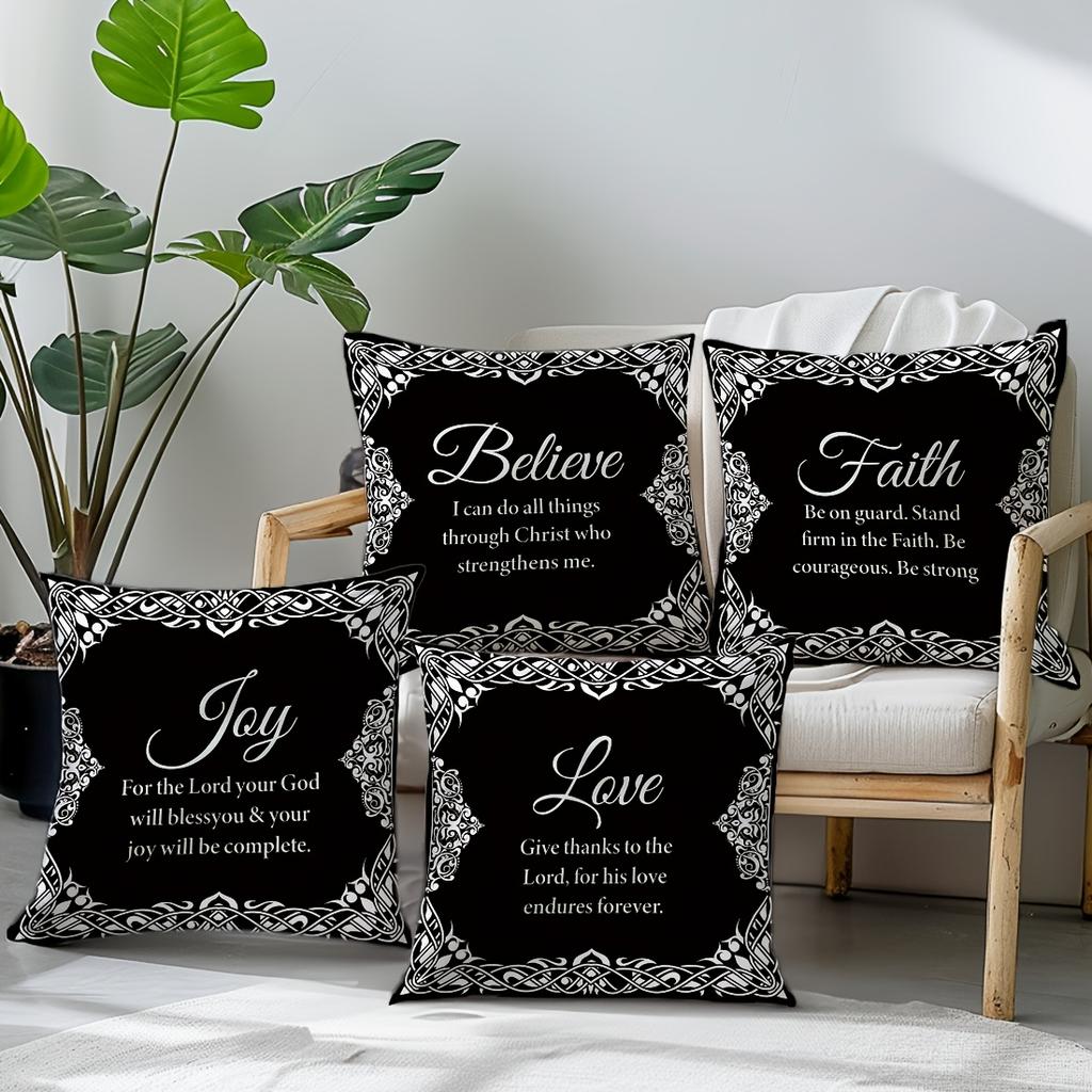 1/4pcs Believe Faith Joy Love Christian Themed Pillowcases Sofa cushion cover home bedroom room decoration