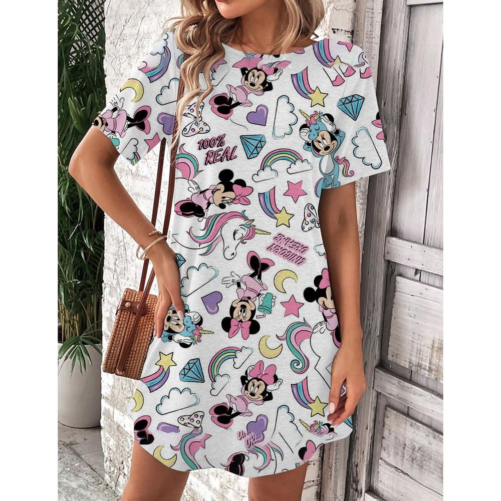 Abito estivo da donna Disney Topolino Primavera Scollo a O Manica Corta Vita Larga Abito con Volant