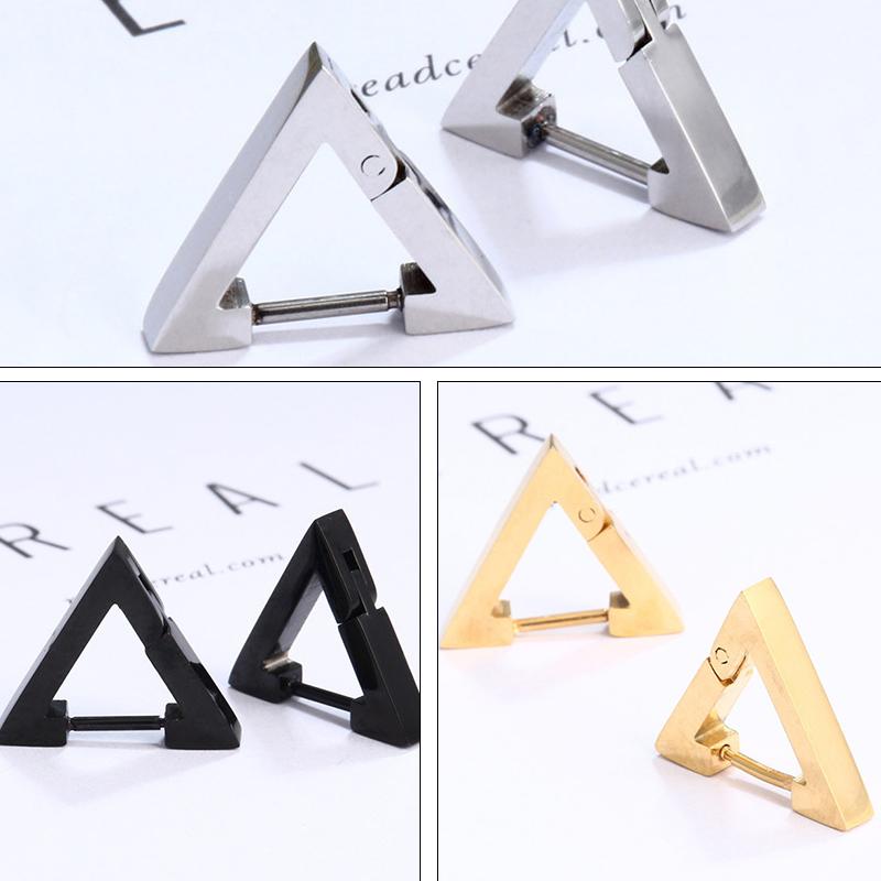 1 Pair Unisex Punk Rock Geometric Triangle Stainless Steel Earrings Women Men Piercing Push-Back Clip Ear Rings Party Zircon