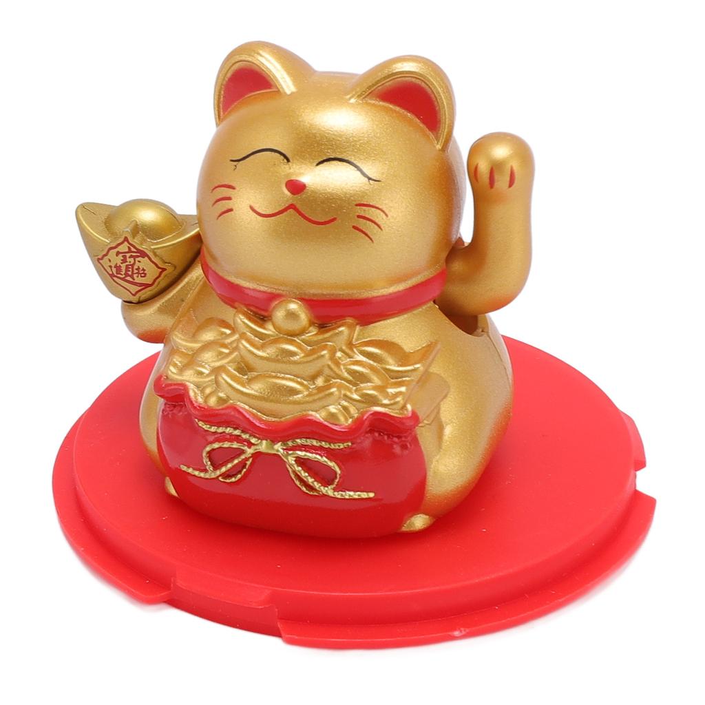 Feng Shui Lucky Cat Solar Powered Waving Maneki Neko Decoration Lucky Cat Statue for Home Shop Car Interior