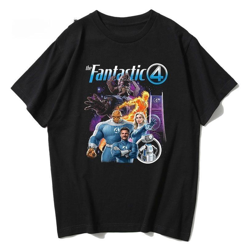 2026 New Fantastic Four Short Sleeve Ultra British Printed T-Shirt Loose Plus Size Men's and Women's Short Sleeve