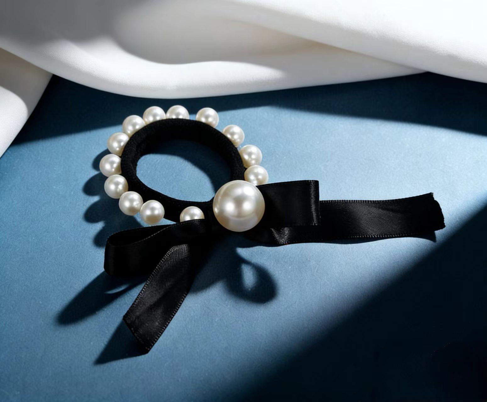 Elegant Pearl Bow Hair Tie - Korean Style, High Elasticity, Versatile for Ponytails and Buns
