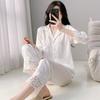 Ice silk pajamas women's 1011 spring and summer new long-sleeved silk satin light luxury high-end thin loungewear set
