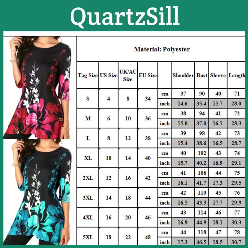 Plus Size Womens Asymmetric Floral Printed Short Sleeve Tunic Blouse For Summer Comfort