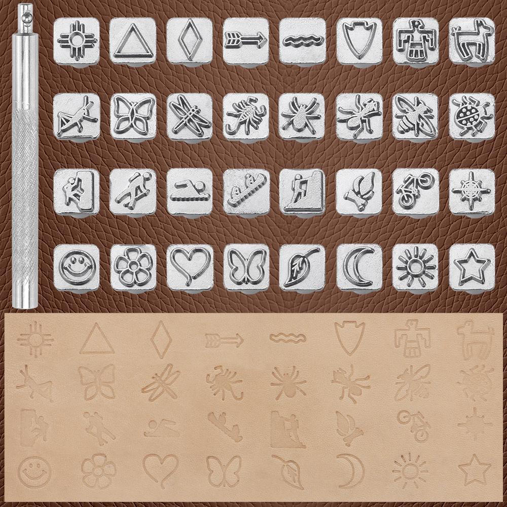 1 Set DIY Leder Skulptur Stempelwerkzeug, Manuelles Leder Schnitzerei Druckwerkzeug, Verschiedene Ausgefallene Form Gravur & Stempelwerkzeug Set