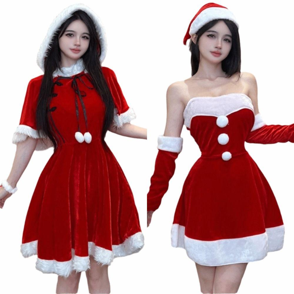 Gullfløyel Julekjole Julenissen Juleopptredenskostyme Fancy Festkjole Nattklubb Bar