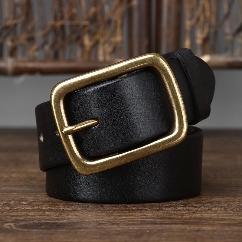 Men's Vintage Vegetable Tanned Leather Belt Brass Buckle Youth Belt Men's Casual All-Matching Trendy