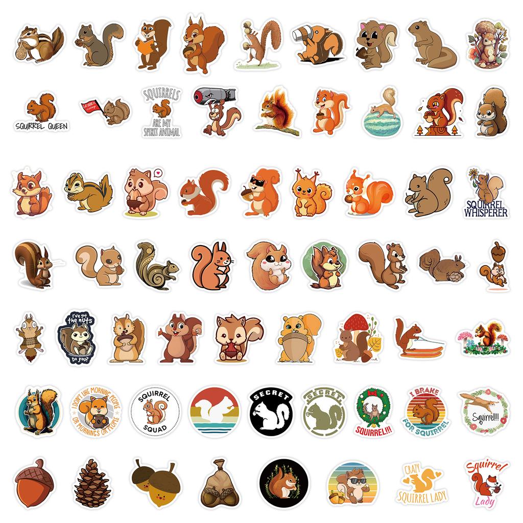 60 Neue Cartoon Eichhörnchen Doodle Aufkleber für Kinder DIY Handy Koffer Wasserdichte Aufkleber