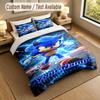 Custom Name Text Bedding 3Pcs Set,Sonic 1 Duvet Cover 2 Pillowcases Soft Bed Linen For Gift