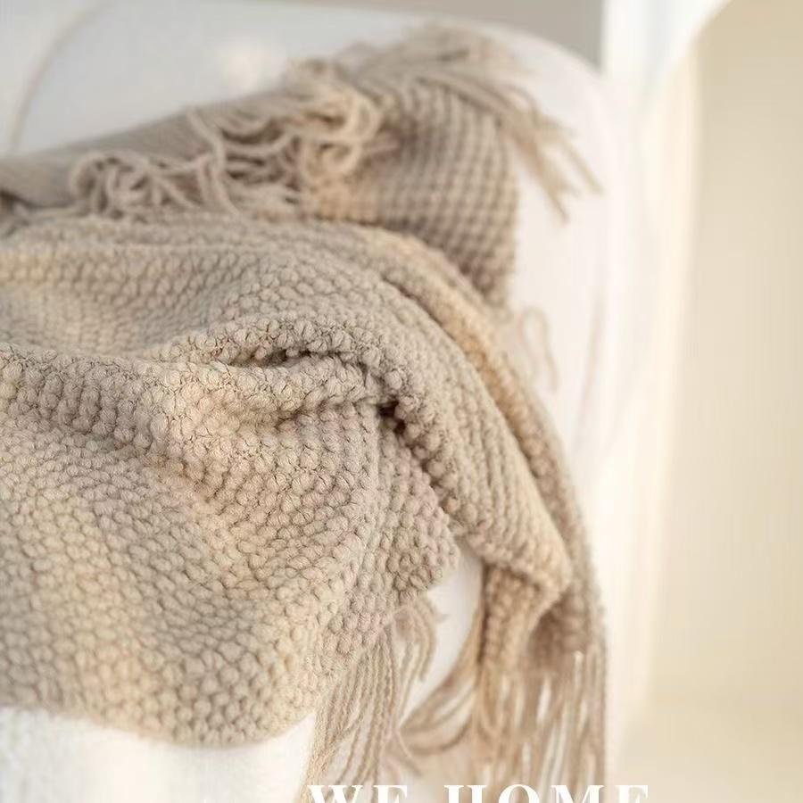 Blankets Nordic Style Hanging Tassels Solid Color Blankets Homestay Knitted Blankets Brown Coffee Sofa Minimalist Design