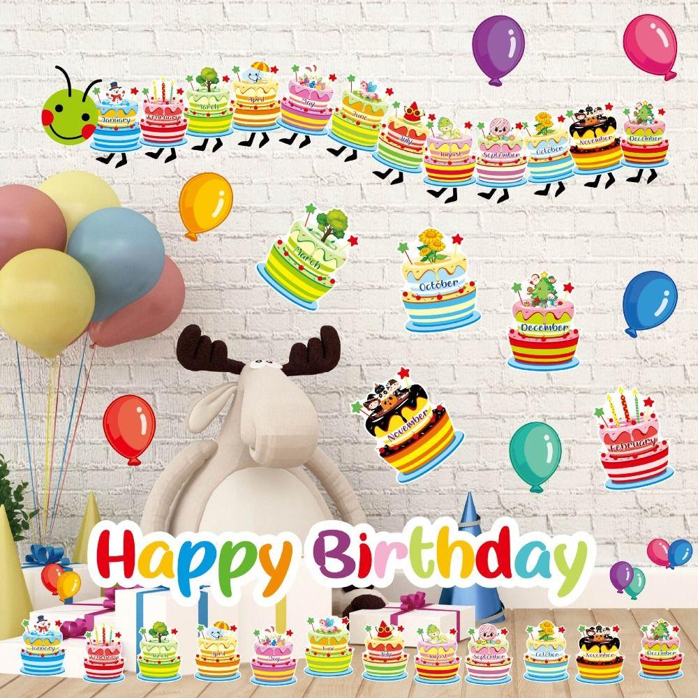 

Paper Happy Birthday Wall Stickers Detachable Background Wall Decoration Home Decor