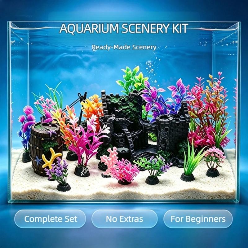 Aquarium Landscape Props with 17 Mixed Plant for Fishtank Decoration Use, Indoor Tanks Underwater Decoration and Home Styling Use