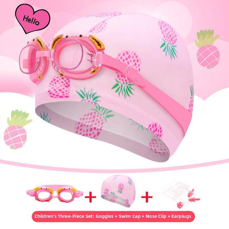 

Kids Swimming Goggles Cap Set 3PCS Cartoon Pattern Soft Silicone for Children Boys Girls Swimming Protection Nose Clip Ear Plugs