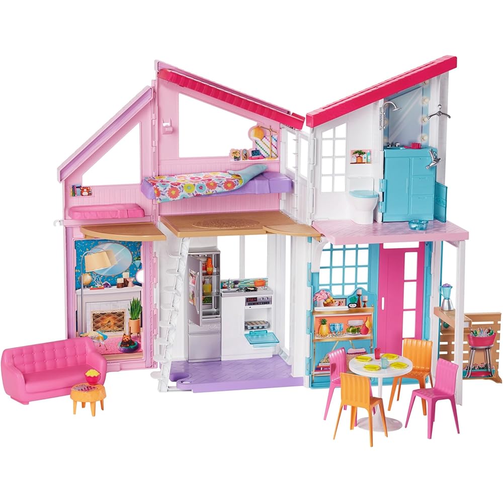 

Barbie Malibu House Doll Playset with Dress-Up Accessories for Pretend Play Pink
