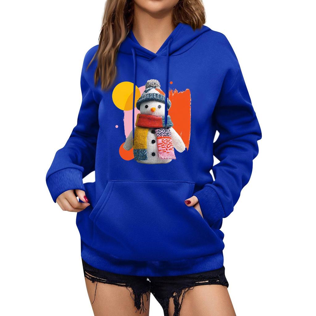 Women's Winter Christmas Printed Pullover Hooded Sweatshirt Fleece Long Sleeve Sweatshirt