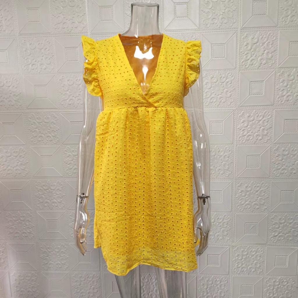 New Arrival Women's Fashion V-Neck Dress Hollow Out Lace Crochet Elegant Casual Dress for Women