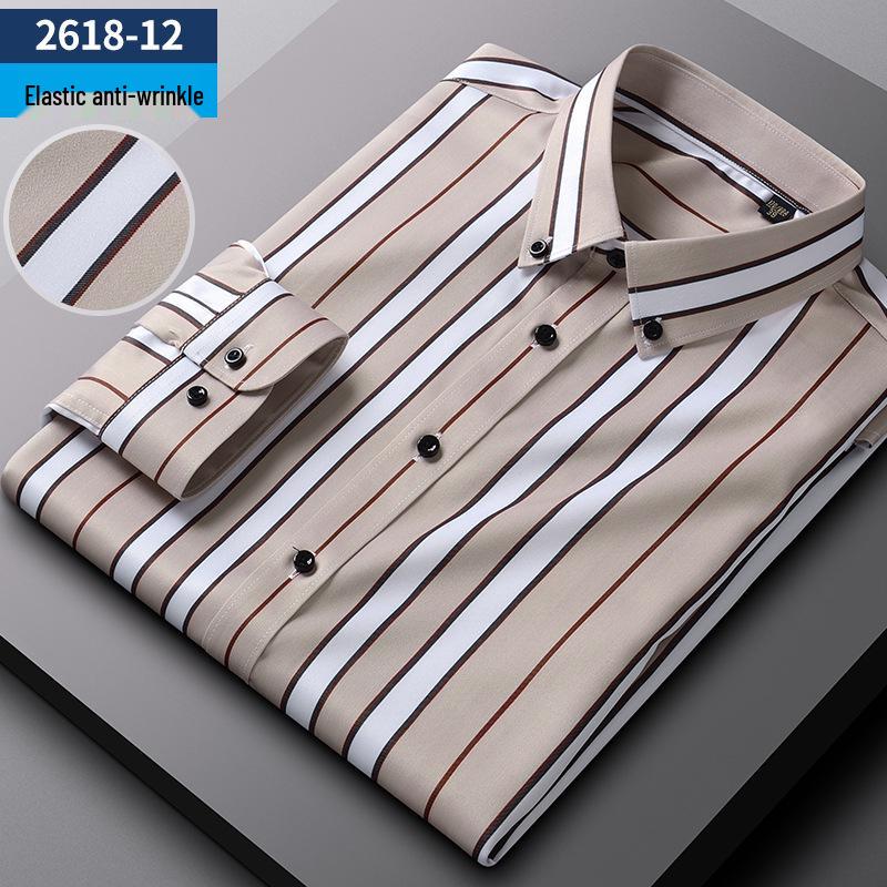 Men's 2618 Striped Stretch Wrinkle-Resistant Casual Long-Sleeve Shirt for All Seasons