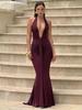 2025 Cross-Border Halter Deep V Evening Gown - Sexy Backless Long Pleated Dress
