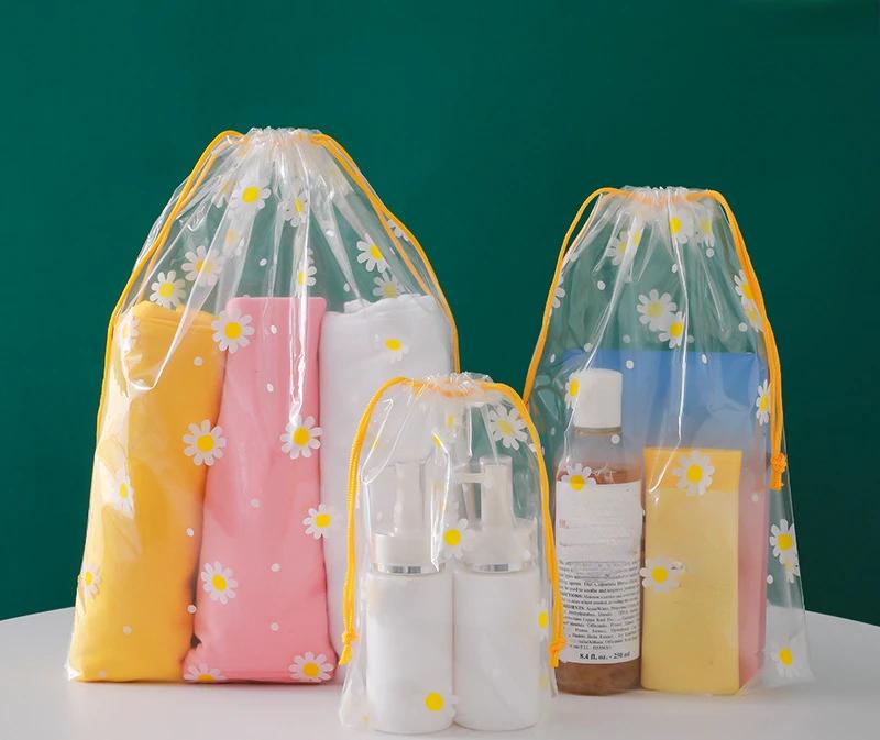 1pcs Transparent Drawstring Storage Bag Clothes Underwear Shoes Organizer Pouch Travel Toiletries Cosmetic Cartoon Storage Bag