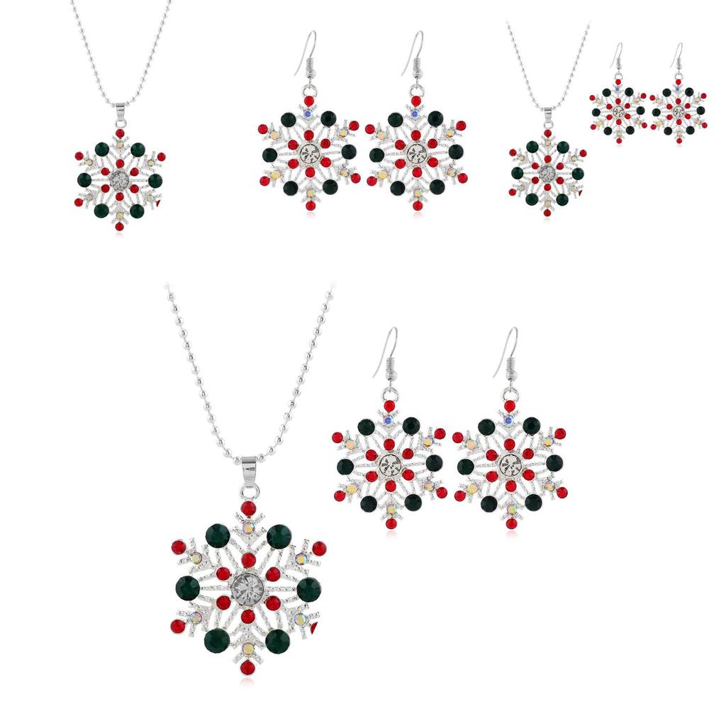 European Style Snowflake Necklace Set With Rhinestone Earrings For Christmas Gift Giving