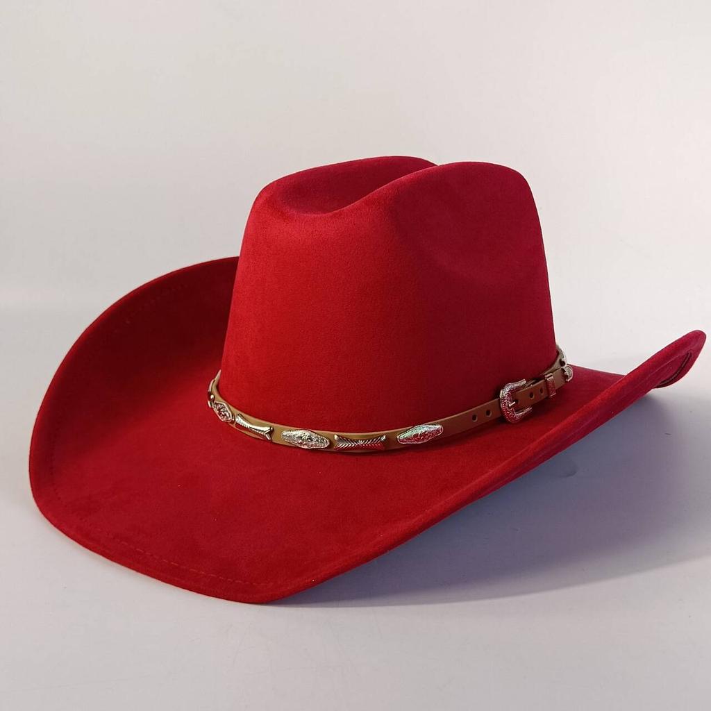 Stylish men's and women's felt hats cowboy hats soft felt hats with beige leather belts Panama hats outdoor parties hat.
