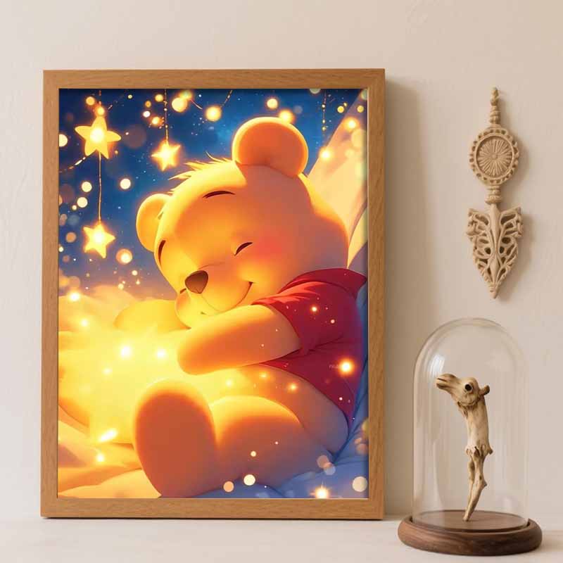 

Disney diamond painting 5D round diamond full of diamonds diy handmade stickers, Winnie the Pooh glowing stars home decoration paintings Round 20x30cm