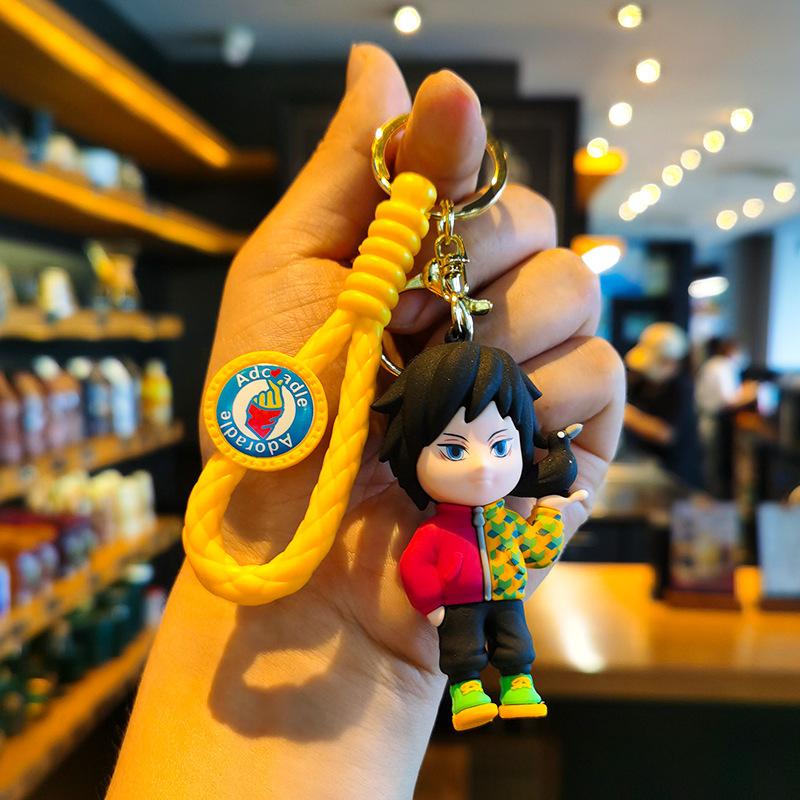 Anime Q Version Demon Slayer PVC Keychain Cute Nezuko Agatsuma Zenitsu Character Bag Pendant Car Anime Accessories Keychain
