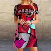 Women Casual Loose Fit Short Sleeve Dress Abstract Print Comfortable Lightweight Soft Fabric Summer Dress