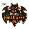 Seasonal Wall Art Black Cat Ghost Door Sign, Halloween Decorative Plaque, Wooden Hanging Scary Signs Vintage Rustic Decor with Jute Rope, Sign