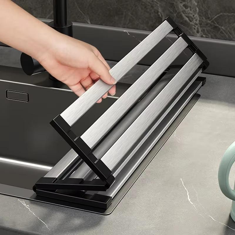 1pcs Kitchen Sink Draining Rack 304 stainless steel Square Tubes Dish Rack Can Folded Fruit And Vegetable Dishes Filter Shelf