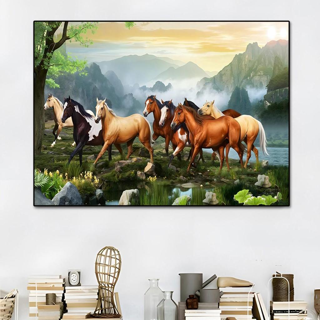 Sunset Galloping Horse Canvas Art: Framed Landscape Animal Print for Indoor Decor