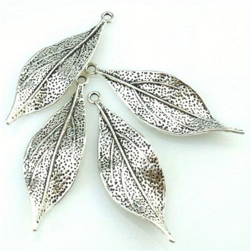 10PCS Silvery Plant Leaf Charming Pendants DIY Vintage Jewelry for Necklace Bracelet Making Accessaries